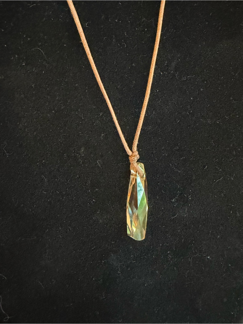 Swarovski Champagne Crystal Drop Pendant Necklace Brown Cord Swan Logo Vintage